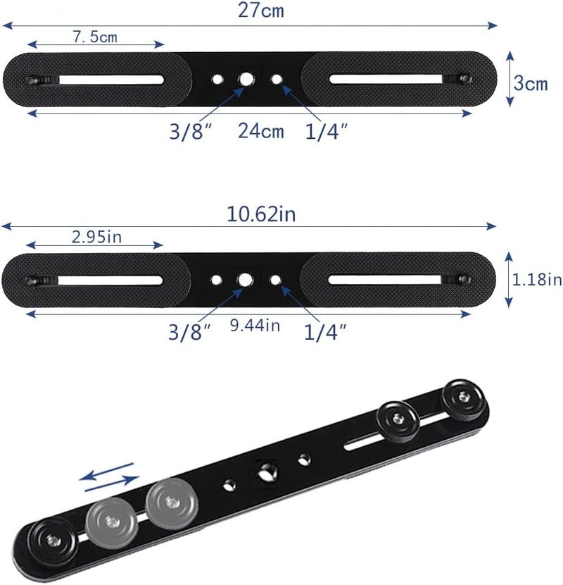 Zeetain 30cm Dual Speedlite Mount Tripod Bracket Flash Extension Bar, 10" Dual Bracket for Camera, LED Video Light, DSLR, Flash Light - Image 3